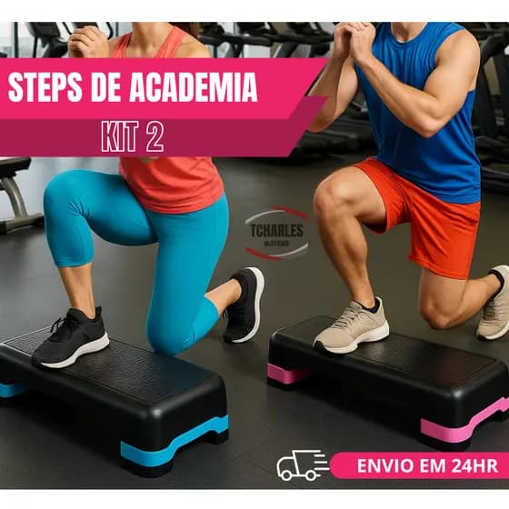 Kit 2 Step Academia Profissional 50x28x13cm REFORÇADO DOIS ANDARES fitness exercícios