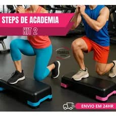 Kit 2 Step Academia Profissional 50x28x13cm REFORÇADO DOIS ANDARES fitness exercícios