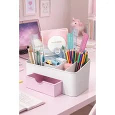 Porta Maquiagem Treco Organizador De Mesa Plástico Com Gaveta Multifuncional