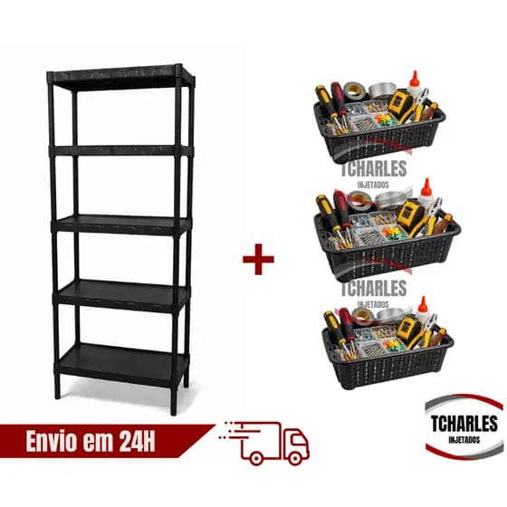 Estante Modular com 5  a 4 ANDARES + 3 CESTOS Organizadores - Fácil Montagem Extremamente Resistente Armário Reforçado