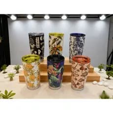 Copo térmico de aço inoxidável com impressão artística, copo criativo portátil para beber