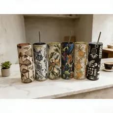Copo de canudo de aço inoxidável portátil com impressão artística moderna de 700ml