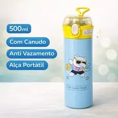Garrafa Térmica Infantil Inox 500ml Com Canudo Anti Vazamento Alça Escolar