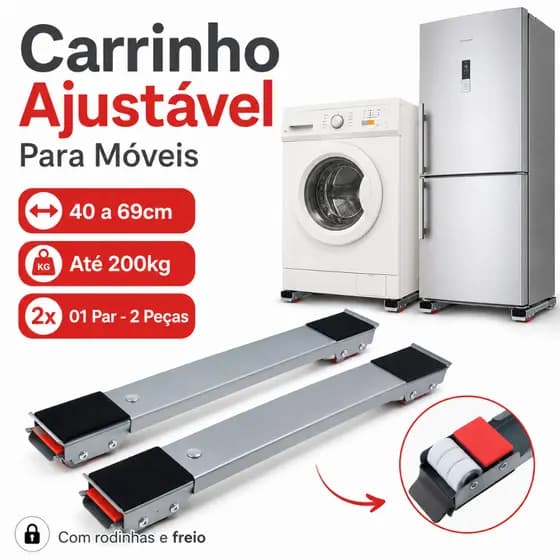 Suporte de base Ajustável Para Móveis Pesados Geladeira Máquina de Lavar Com Rodinhas e Freio 40 a 69cm Até 200kg
