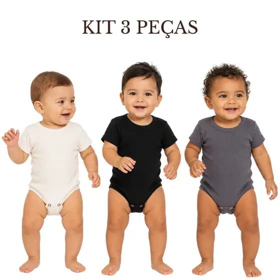 Kit 3 Peças Body Bebê Confortável Premium Ribana Conforto Praticidade Qualidade