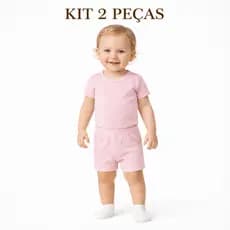 Body e Shorts Roupa Para Bebê Bory  Pagão Mijão Canelado