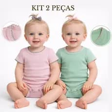 Kit 2 Peças Body Bordado Gola Ribana Canelada Liso Bebe Conforto Praticidade Bory Alta Qualidade