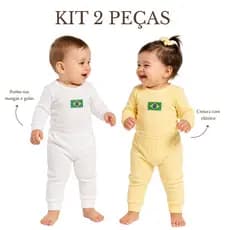Kit 4 peças Body Manga Longa E Calça Bodyes Brasil Bory Copa Do Mundo Infantil  Seleção Brasileira