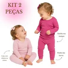 Kit 4 Peças Infantil Blusa Manga Longa Gola Redonda Com Calça Punho Ribana Feminino Quente  Inverno
