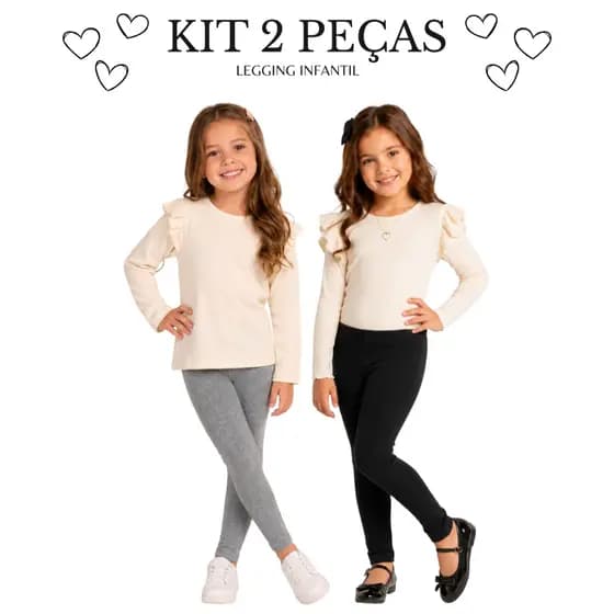 Kit 2 Calça Legging Infantil De Algodão Com Elastano Leg Menina Inverno