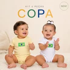 Kit 2 peças Body Brasil  Copa Do Mundo 2026  Infantil Bebe Canelado Manga Curta Seleção Brasileira