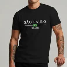 Camiseta Masculina São Paulo Brazil Estilo Casual Estampa Bandeira Camiseta Blusa T-Shirt