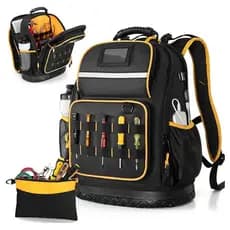 Mochila de Ferramentas em Tecido Oxford com Fundo Rígido, Bolsa de Ferramentas com Múltiplos Bolsos e Compartimento para
