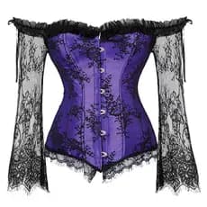 Corpetes de Renda Renascença para Mulheres com Mangas Longas de Renda Ombro Descido Top Corpete Gótico