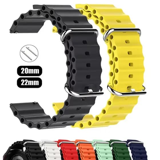 Pulseira Oceano De Silicone De 20mm 22mm Para Samsung Galaxy Watch6/4/5/5Pro/Active 2/Huawei Watch GTR Pulseiras Amazfit