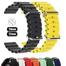 Pulseira Oceano De Silicone De 20mm 22mm Para Samsung Galaxy Watch6/4/5/5Pro/Active 2/Huawei Watch GTR Pulseiras Amazfit