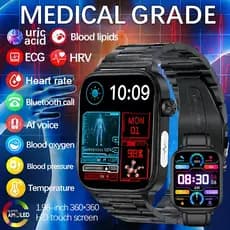 2026 Novo Smartwatch Relógio Inteligente De Grau Médico Masculino Pressão Arterial Ácido Úrico Lipídico AI Detector Diag