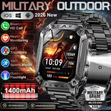 2026 Novo Militar Ao Ar Livre 1400mAh Bateria SmartWatch Masculino Chamada À Prova Dwaterproof Água 2.01 " HD AMOLED Esp