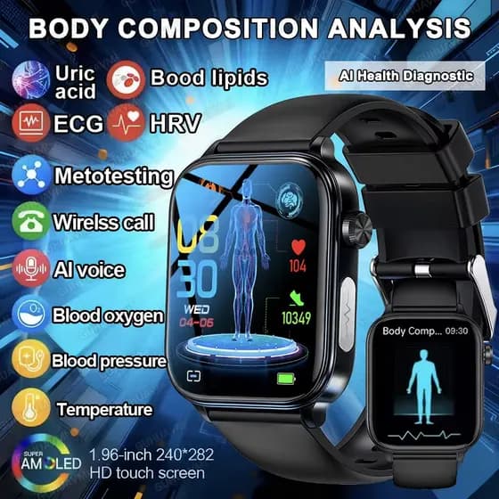 2026 Novo Al Saúde Diagnóstico Sangue Lpids Ácido Úrico ECG + PPG Smartwatch Relógio Inteligente Aivoz Bluetooth Chamada