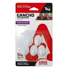 Gancho Autoadesivo Pequeno Adere cor branco cartela c/ 5unid