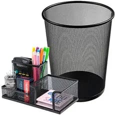 Kit Porta Caneta E Lixeira de Metal Aramado Organizadores de Escritório Mesa Com Divisórias Para Clip Lápis Bloco de Not