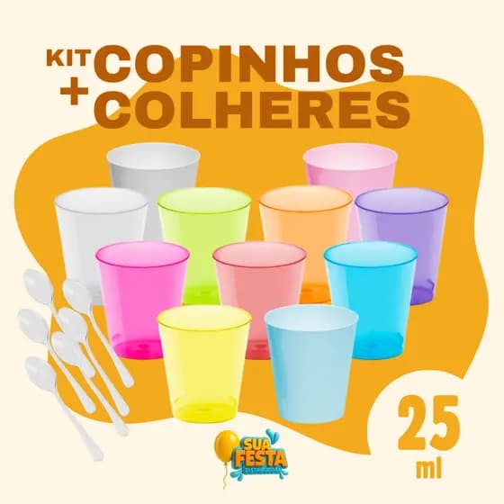 100, 200, 300, 500 Unidades de Copinho + Mini Colher 25ml Para Brigadeiro, Copo Para Aniversario