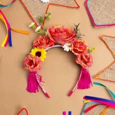 Tiara De Festa Junina Floral Rosa Estampada Com Tassel  -