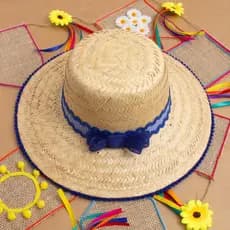 Chapéu De Palha Para Festa Junina Com Estampa Azul Florida  -