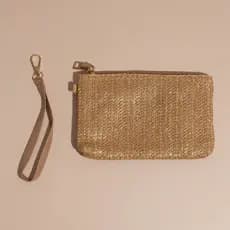 Bolsa Carteira De Mão Palha Com Alça Caramelo
