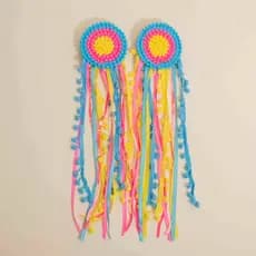 Ombreira Carnaval Pompons E Fitas Amarelo Rosa E Azul  -