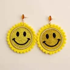 Brinco De Carnaval Smile Amarelo Com Brilho  -