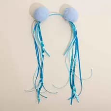 Tiara De Carnaval Pompom Azul Bebê Com Fitas E Lantejoulas  -