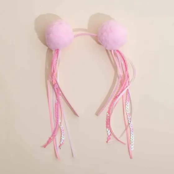Tiara De Carnaval Pompom Rosa Bebê Com Fitas E Lantejoulas  -