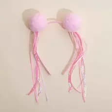 Tiara De Carnaval Pompom Rosa Bebê Com Fitas E Lantejoulas  -