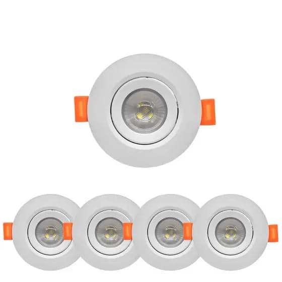 Kit 5 Spot Led Redondo Embutir 5w Luz Branca Fria 6500k Bivolt p/ Teto Gesso Sanca