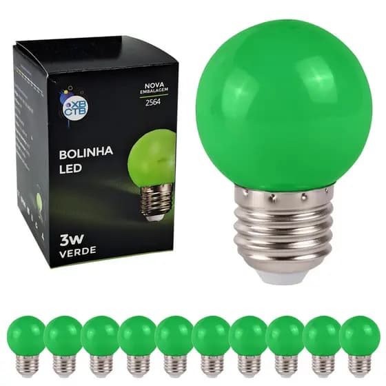 10x Lâmpadas Led Bolinha 3W Verde Colorida Decorativa Bivolt Varal de Luz Festão Natal