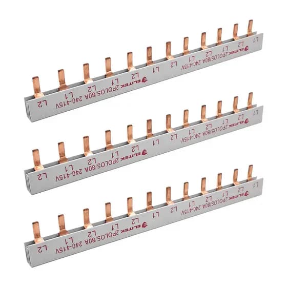 Kit 3 Barramento Pente Bipolar 80A Fase Bifásico 12 Polos 21,5cm DIN Elitek