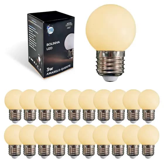 20x Lâmpada LED Bolinha 3W 3000K Quente p/ Varal de Luz Festão Bivolt Camarim Letreiro