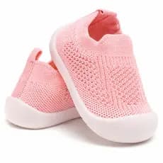 Tênis Sapatinho Meia Infantil Bebê Rosa Antiderrapante Primeiros Passos 0-36 Meses Flexível
