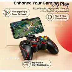 Controle Joystick Bluetooth Universal + cabo usb + suporte para Celular Tablet