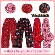 Pijamas de Pelúcia Hello Kitty Aranha Calças Longas Unissex Pijamas de Desenho Animado Casuais