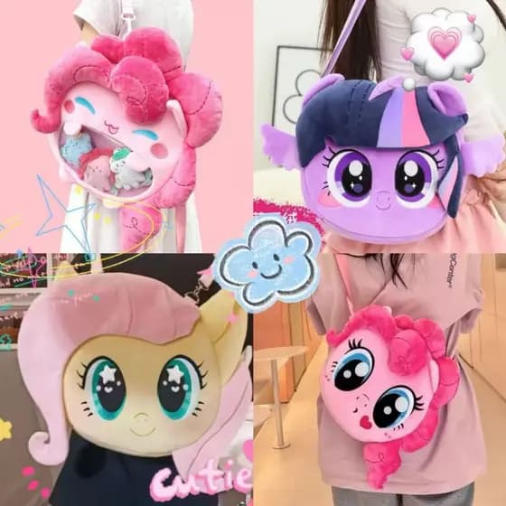 Periférico My Little Pony Bolsa Boneca De Pelúcia Mochila Itabag Anime Crepúsculo Brilho Fluttershy Pinkie Pie Cartoon De