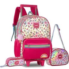 Kit Mochila Carrinho Holográfica Escolar Meninas Clio 2026