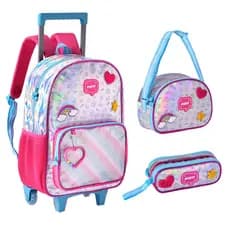 Kit Mochila Carrinho Escolar Holografica Infantil Fofa Clio