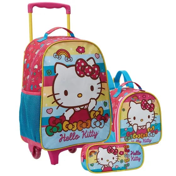 Kit Mochila Escolar Carrinho 14" Polegadas Hello Kitty Menina Original