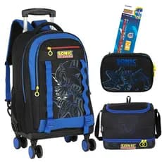 Kit Completo Mochila Carrinho 360 Sonic Resistente Meninos Grande