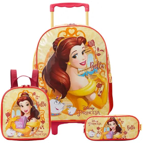 Kit Mochila Carrinho de Princesa Bela Disney Oficial Meninas Xeryus Original