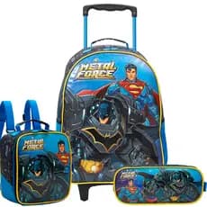 Kit Mochila Carrinho Lancheira e Estojo DC Batman Superman Liga da Justiça Xeryus Original