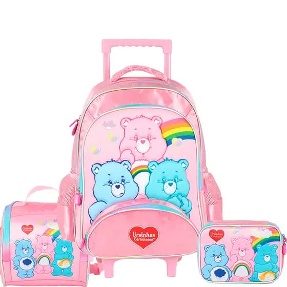 Kit Mochila de Rodinha Escolar Infantil Ursinhos Carinhosos Original Luxcel Promoção