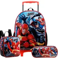 Kit Completo Mochila de Rodinhas Liga da Justiça DC Original